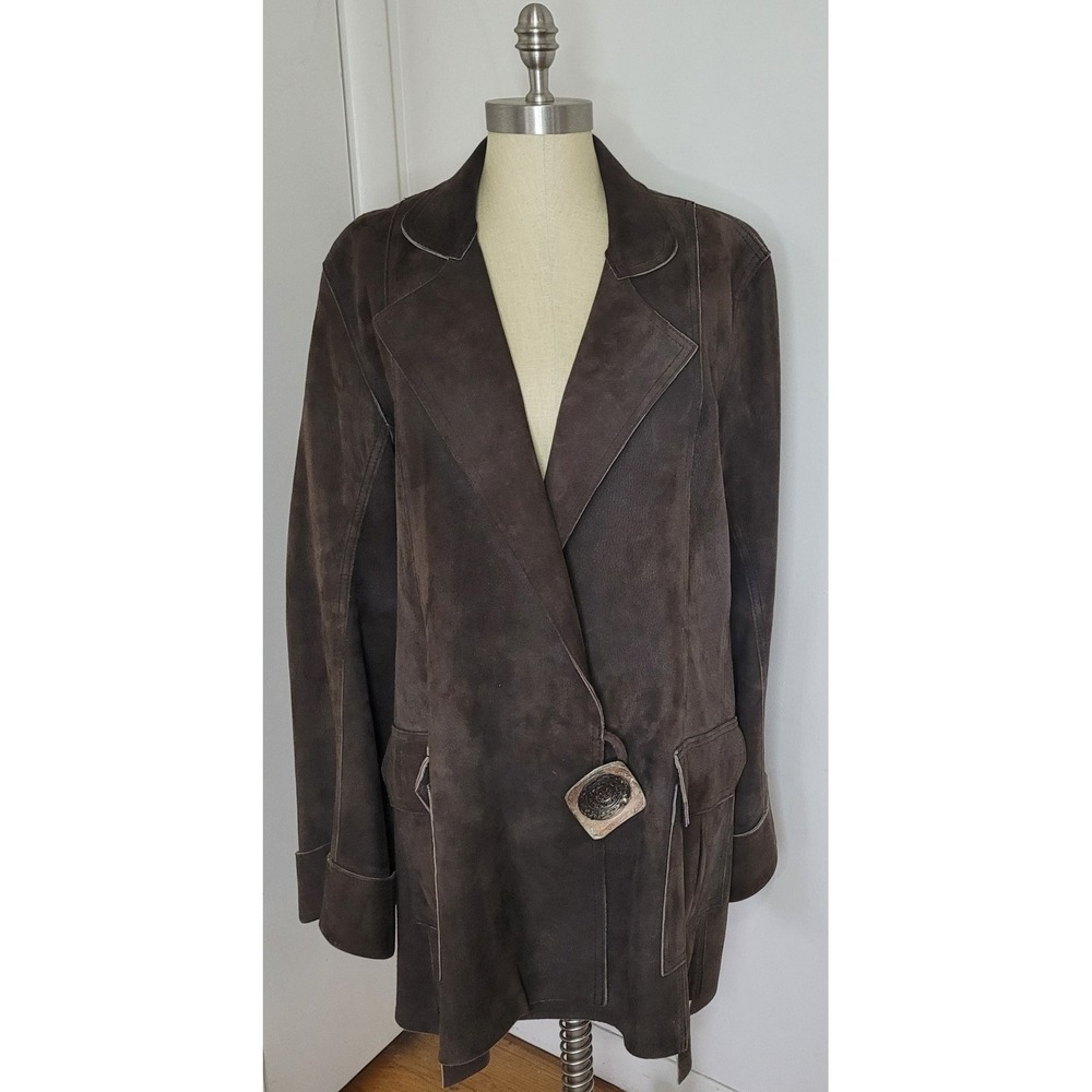 VTG Grownbeans Karen Groner Chocolate Brown Suede Leather Coat Jacket 2X